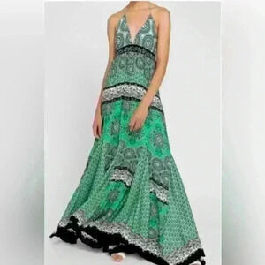 Alice + Olivia Alette X-Back Green & Black Maxi Dress Size 4